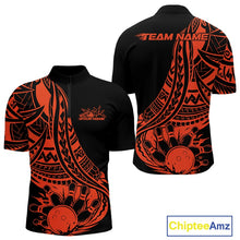Load image into Gallery viewer, Custom Black And Orange Maori Style Koru Spiral Tribal Men Bowling Quarter-Zip Team Shirt IPHW10964