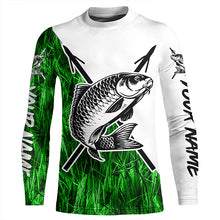 Load image into Gallery viewer, Carp Fish Bowfishing Shirts, Custom Carp Bow Fishing Long Sleeve Tournament Shirts | Green Camo IPHW6397