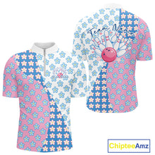 Load image into Gallery viewer, Custom Cute Pastel Pink And Blue Flower Bowling Men Quarter-Zip Shirts, Floral Bowling Jerseys IPHW11267