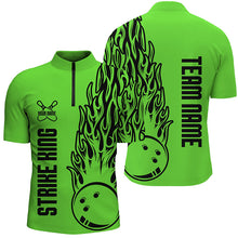 Load image into Gallery viewer, Bowling Shirts For Men Custom Team Name Strike King Flaming Team Bowling Shirts | Green IPHW4976