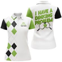 Load image into Gallery viewer, Custom Green Argyle Pattern Funny Pickleball Shirts for women "I Have Dinking Problem" IPHW6934