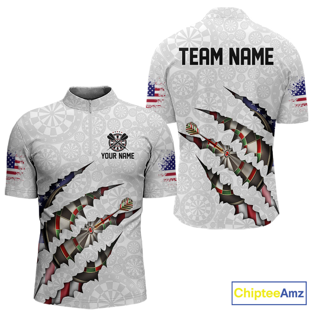 Custom Patriotic Dartboard Dart Men Quarter Zip Shirt, Dart League Shirt IPHW11636
