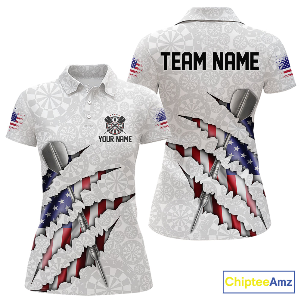 Custom Patriotic Dartboard Dart Women Polo Shirt With Silver Dart Steel, Dart League Shirt IPHW11637