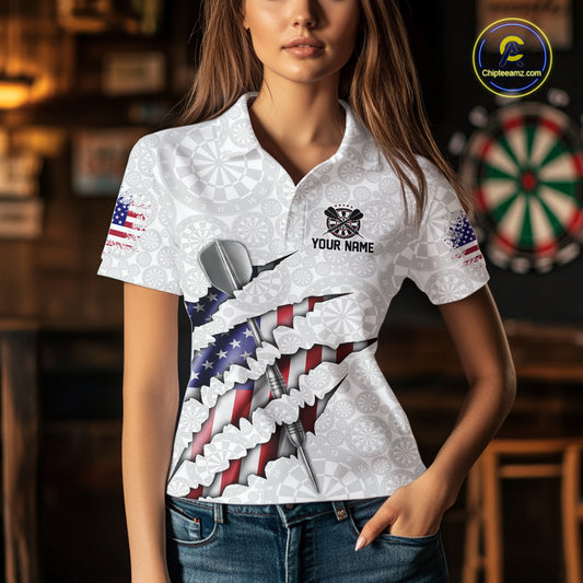 Custom Patriotic Dartboard Dart Women Polo Shirt With Silver Dart Steel, Dart League Shirt IPHW11637