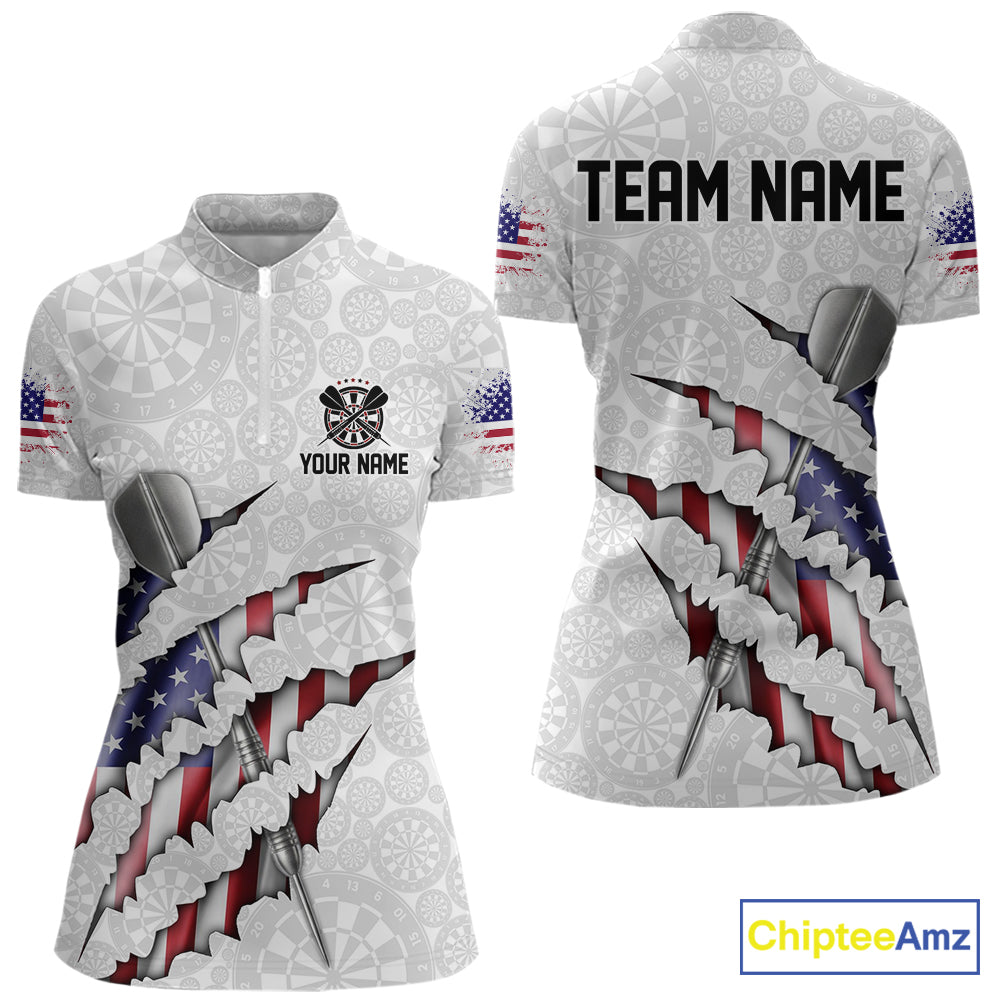 Custom Patriotic Dartboard Dart Women Shirt With Silver Dart Steel, Dart League Shirt IPHW11637