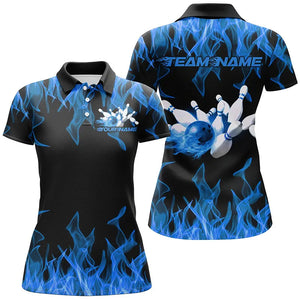 Black And Blue Vibrant Flame Custom Men's Bowling Team Uniform, Bowling Tournament Shirts IPHW7715