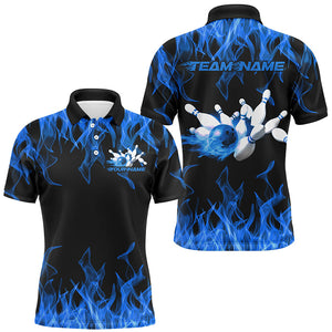 Black And Blue Vibrant Flame Custom Men's Bowling Team Uniform, Bowling Tournament Shirts IPHW7715