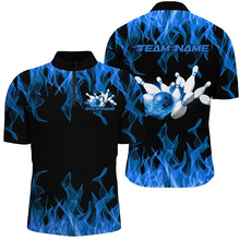 Load image into Gallery viewer, Black And Blue Vibrant Flame Custom Men&#39;s Bowling Team Uniform, Bowling Tournament Shirts IPHW7715