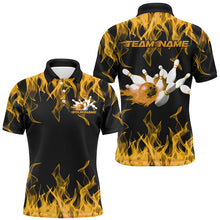 Load image into Gallery viewer, Black And Yellow Vibrant Flame Custom Men&#39;s Bowling Team Uniform, Bowling Tournament Shirts IPHW7716