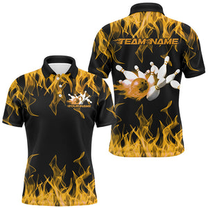 Black And Yellow Vibrant Flame Custom Men's Bowling Team Uniform, Bowling Tournament Shirts IPHW7716