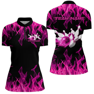 Black And Pink Vibrant Flame Custom Men's Bowling Team Uniform, Bowling Tournament Shirts IPHW7717