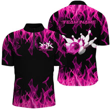 Load image into Gallery viewer, Black And Pink Vibrant Flame Custom Men&#39;s Bowling Team Uniform, Bowling Tournament Shirts IPHW7717