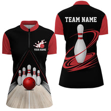 Load image into Gallery viewer, Classic Black And Red Custom Bowling Shirts For Women, Bowling Lane Vintage Bowling Team Shirt IPHW7718