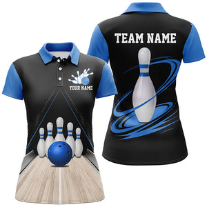 Classic Black And Blue Custom Ladies Bowling Shirts, Bowling Lane Vintage Bowling Team Shirt IPHW7719