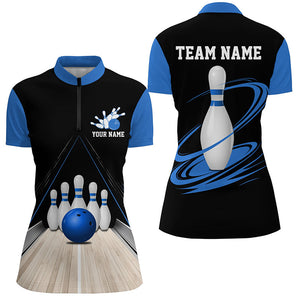 Classic Black And Blue Custom Ladies Bowling Shirts, Bowling Lane Vintage Bowling Team Shirt IPHW7719