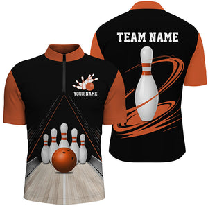 Classic Black And Orange Custom Bowling Shirts For Men, Bowling Lane Vintage Bowling Team Shirt IPHW7720