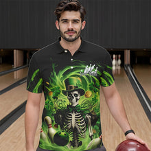 Load image into Gallery viewer, Custom Green St Patricks Day Skull Bowling Polo Shirts For Men, Shamrock Bowling Shirt IPHW8376
