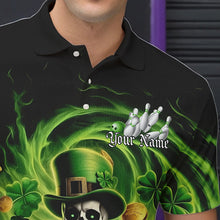 Load image into Gallery viewer, Custom Green St Patricks Day Skull Bowling Polo Shirts For Men, Shamrock Bowling Shirt IPHW8376