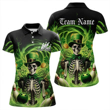 Load image into Gallery viewer, Custom Green St Patricks Day Skull Bowling Polo Shirts For Women, Shamrock Bowling Shirt IPHW8376