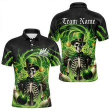 Load image into Gallery viewer, Custom Green St Patricks Day Skull Bowling Polo Shirts For Men, Shamrock Bowling Shirt IPHW8376