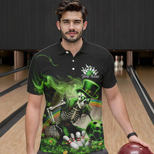 Load image into Gallery viewer, Custom Green Flame Skull Saint Patrick Day Bowling Polo Shirts For Men, Shamrock Bowling IPHW8379