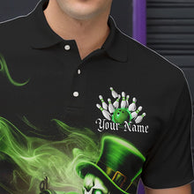 Load image into Gallery viewer, Custom Green Flame Skull Saint Patrick Day Bowling Polo Shirts For Men, Shamrock Bowling IPHW8379