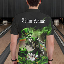 Load image into Gallery viewer, Custom Green Flame Skull Saint Patrick Day Bowling Polo Shirts For Men, Shamrock Bowling IPHW8379