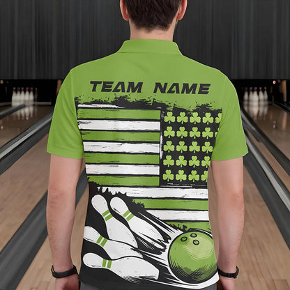 Custom Saint Patricks Bowling Polo Shirts For Men, Shamrock Flag US Bowling Team Shirt IPHW8576
