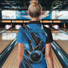 Load image into Gallery viewer, Custom Black And Blue Bowling Jerseys For Women, Bowling Team Polo Shirts With Name IPHW10966