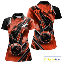 Load image into Gallery viewer, Custom Black And Orange Bowling Jerseys For Women, Bowling Team Polo Shirts With Name IPHW10967