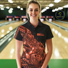Load image into Gallery viewer, Custom Black And Orange Tribal Flame Bowling Women Polo Shirts, Polynesian Bowler Outfit IPHW10976
