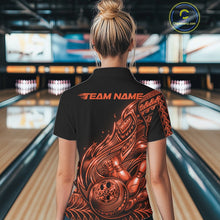 Load image into Gallery viewer, Custom Black And Orange Tribal Flame Bowling Women Polo Shirts, Polynesian Bowler Outfit IPHW10976
