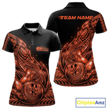 Load image into Gallery viewer, Custom Black And Orange Tribal Flame Bowling Women Polo Shirts, Polynesian Bowler Outfit IPHW10976