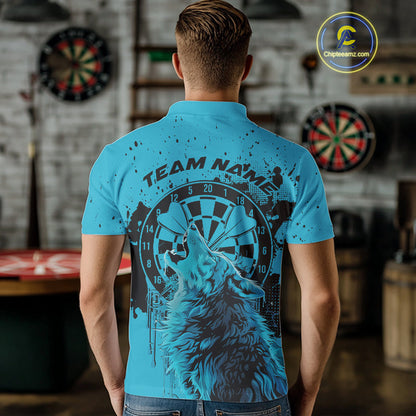 Custom Grunge Splatter Blue Wolf Dart Men Polo Shirt, Wolf Dart Team Jerseys IPHW10015