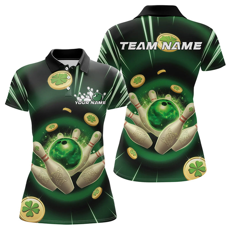 Custom Lucky Strike Saint Patricks Bowling Polo Team Shirts For Women, Green Bowling Shirt IPHW8583