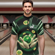 Load image into Gallery viewer, Custom Lucky Strike Saint Patricks Bowling Quarter-Zip Team Shirts For Men, Green Bowling Shirt IPHW8583