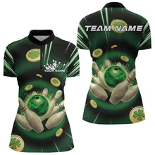Load image into Gallery viewer, Custom Lucky Strike St Patricks Bowling Womens Quarter-Zip Team Shirts, Green Bowling Shirt IPHW8583