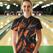 Load image into Gallery viewer, Custom Black And Orange Dragon Bowling Women Quarter-Zip Shirts, Team Bowling Jerseys IPHW10748