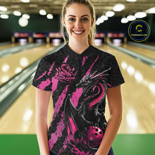 Load image into Gallery viewer, Custom Black And Pink Dragon Bowling Women Quarter-Zip Shirts, Team Bowling Jerseys IPHW10749