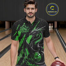 Load image into Gallery viewer, Custom Black And Green Dragon Bowling Men Polo Shirts, Team Bowling Jerseys IPHW10750