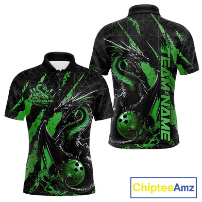 Custom Black And Green Dragon Bowling Men Polo Shirts, Team Bowling Jerseys IPHW10750