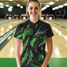 Load image into Gallery viewer, Custom Black And Green Dragon Bowling Women Quarter-Zip Shirts, Team Bowling Jerseys IPHW10750