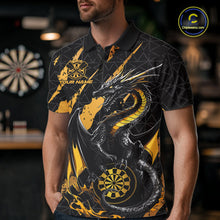 Load image into Gallery viewer, Custom Black And Gold Dragon Dart Men Polo Shirts, Team Dart Jerseys IPHW10751
