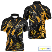 Load image into Gallery viewer, Custom Black And Gold Dragon Dart Men Polo Shirts, Team Dart Jerseys IPHW10751