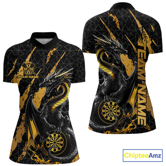 Custom Black And Gold Dragon Dart Women Quarter-Zip Shirts, Team Dart Jerseys IPHW10751