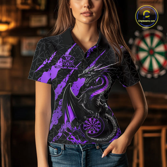 Custom Black And Purple Dragon Dart Women Polo Shirts, Team Dart Jerseys IPHW10754