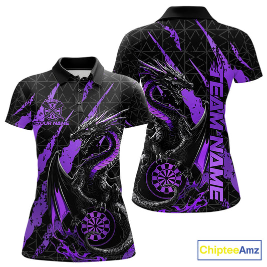 Custom Black And Purple Dragon Dart Women Polo Shirts, Team Dart Jerseys IPHW10754
