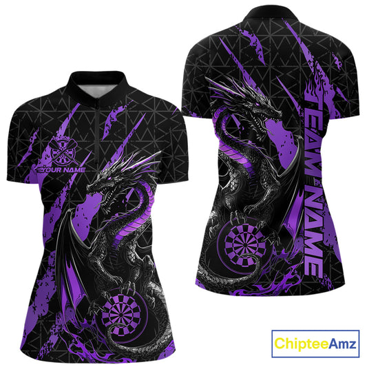 Custom Black And Purple Dragon Dart Women Quarter-Zip Shirts, Team Dart Jerseys IPHW10754