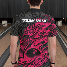 Load image into Gallery viewer, Custom Black And Pink Tribal Polynesian Bowling Team Men Shirts, Niho Mano Bowling Shirt IPHW10755