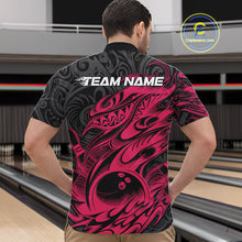 Load image into Gallery viewer, Custom Black And Pink Tribal Polynesian Bowling Team Men Shirts, Niho Mano Bowling Shirt IPHW10755